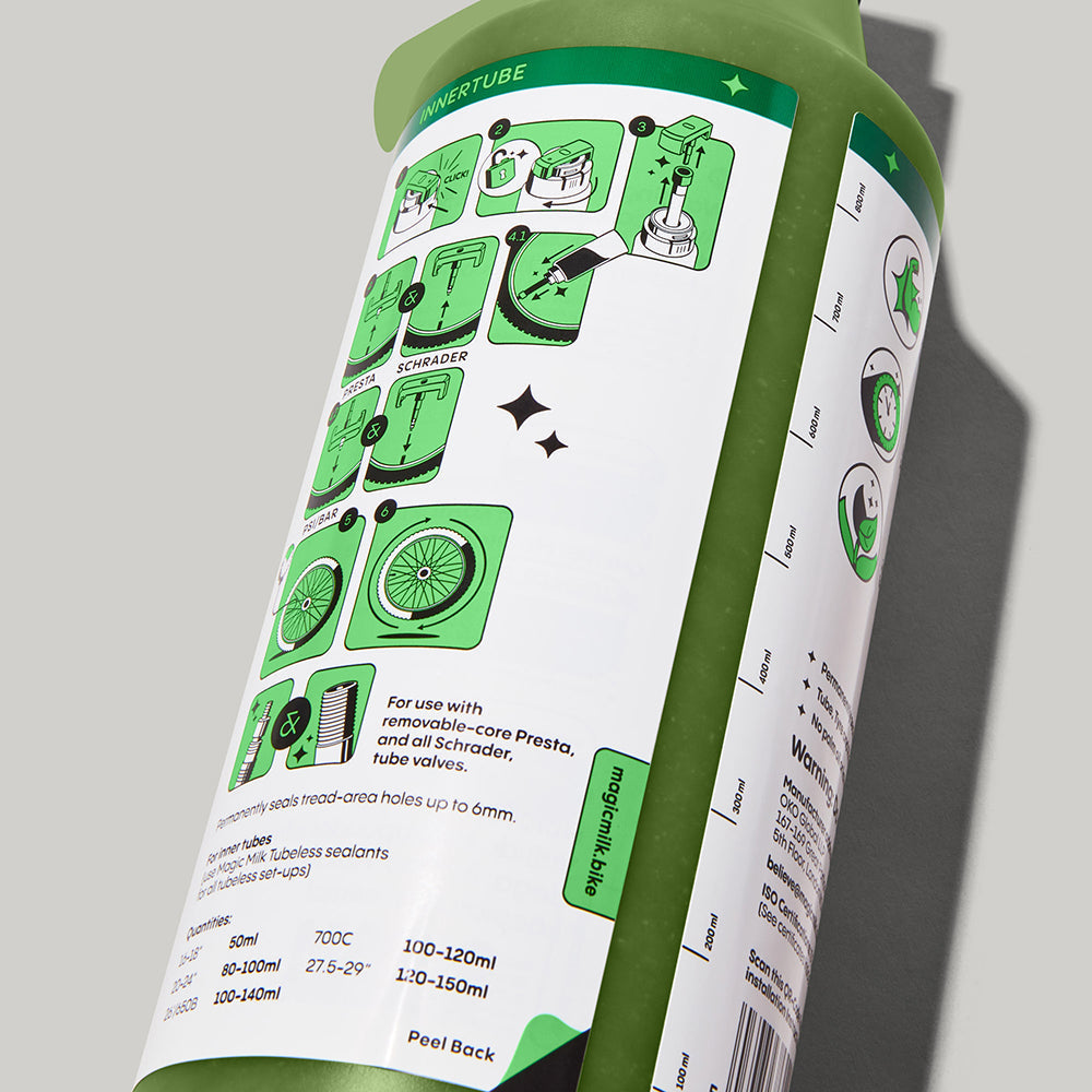 Magic Milk Innertube BioBike sealant bottle — back view