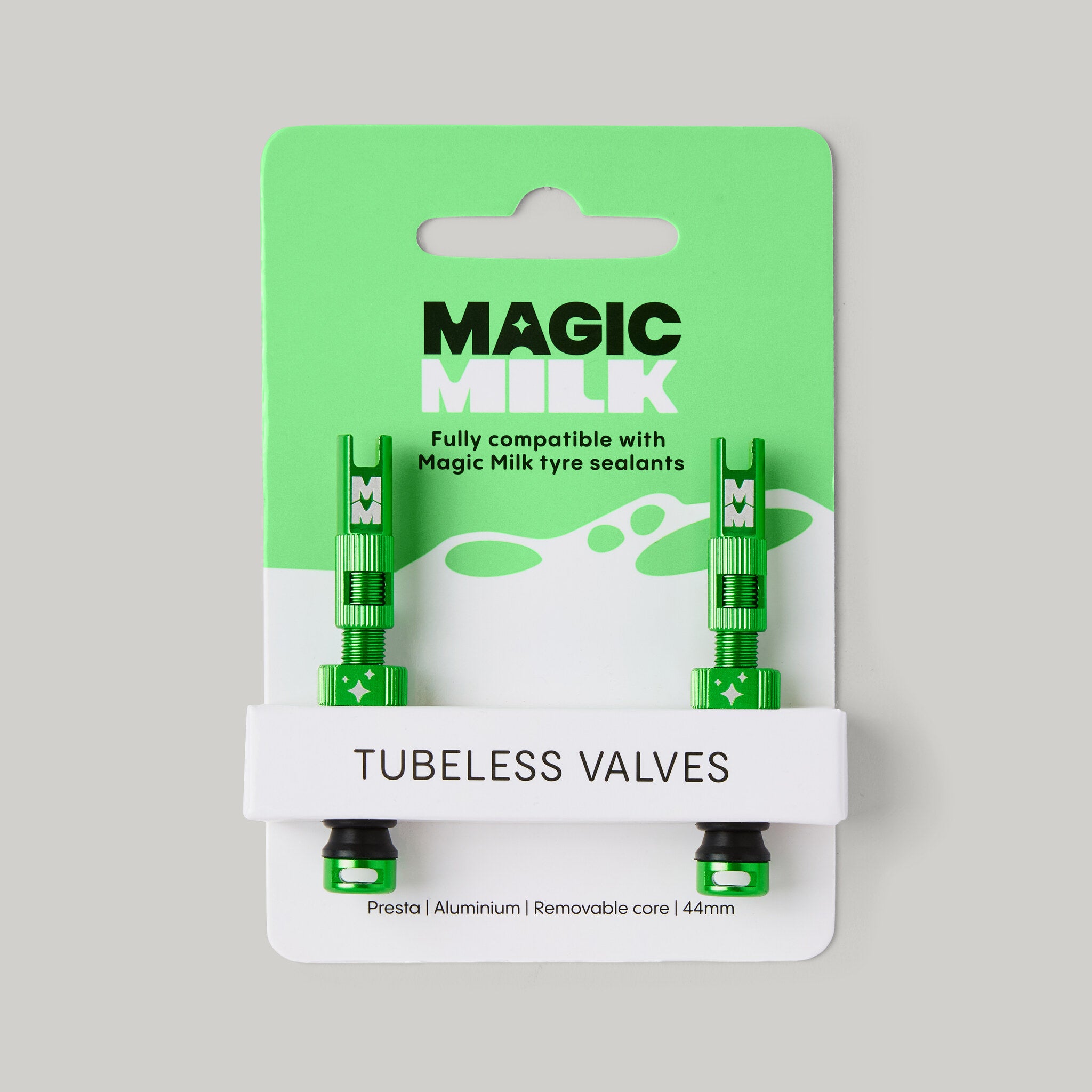 Magic Milk Tubeless Valves — packaging front