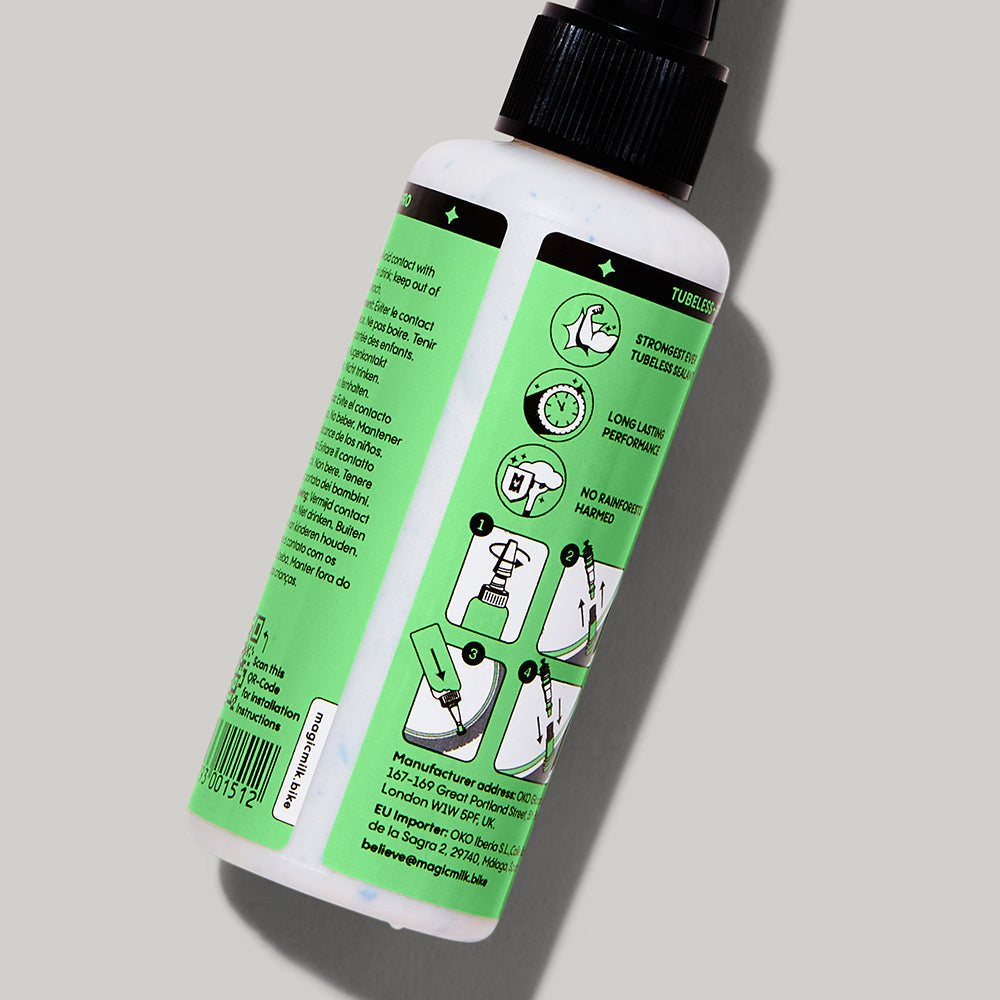 Magic Milk Tubeless-Pro Hi-Fibre sealant bottle — back view