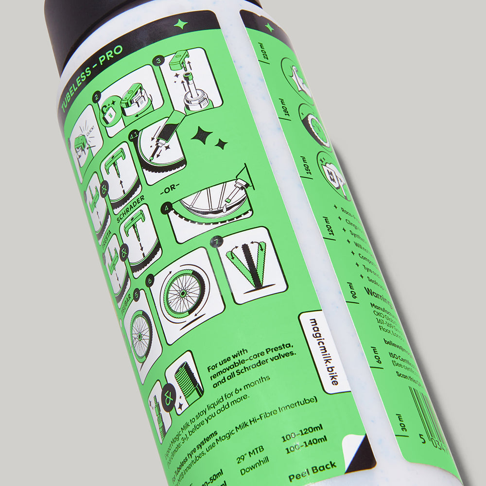 Magic Milk Tubeless-Pro Hi-Fibre sealant bottle — back view