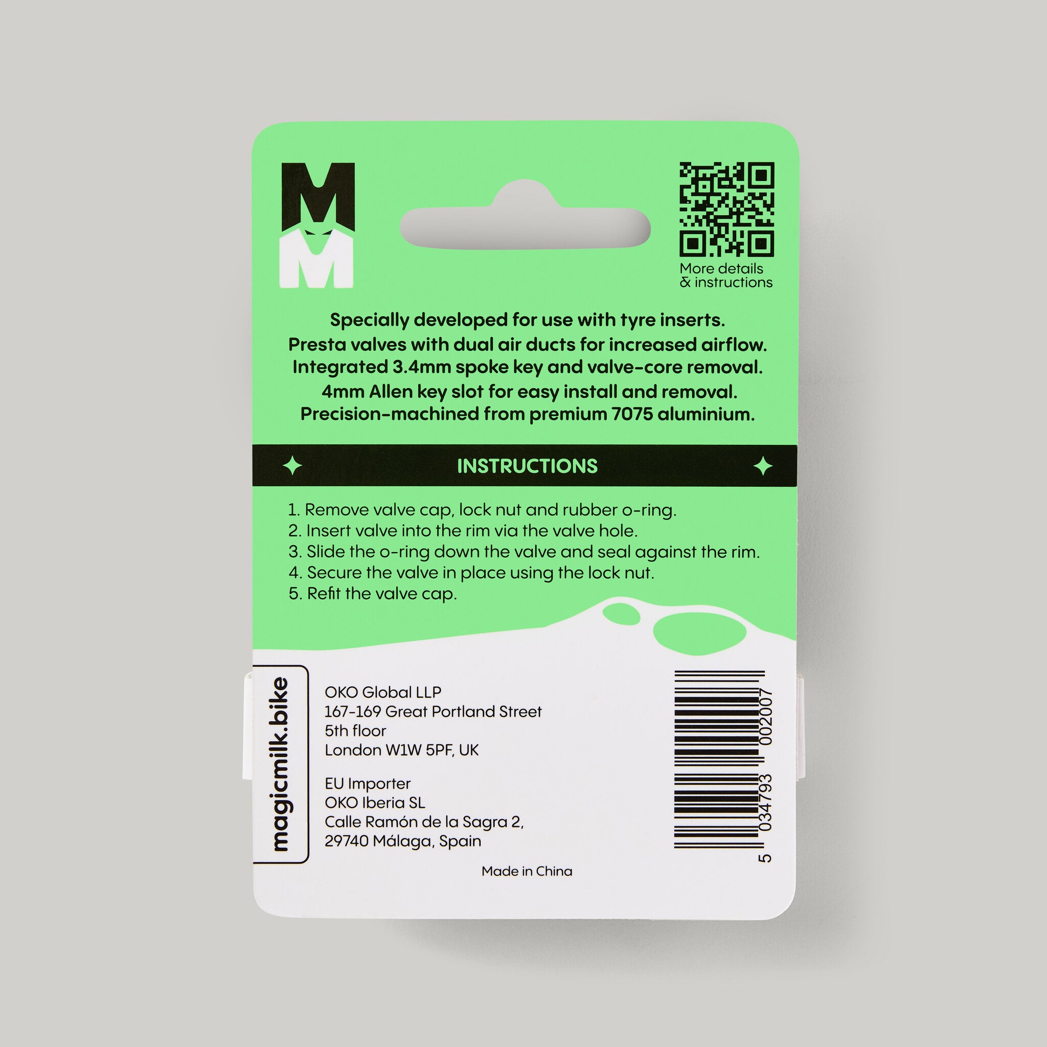 Magic Milk Tubeless Valves — packaging back and instructions